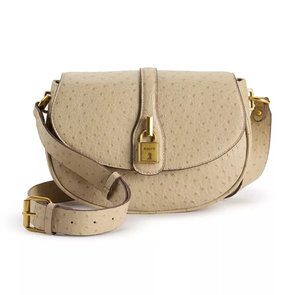 Rosetti Shelby Saddle Bag with Adjustable Strap & Zip Closure, Sand Grey